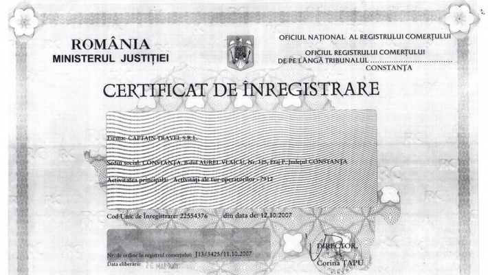 Certificat Unic de Inregistrare Captain Travel